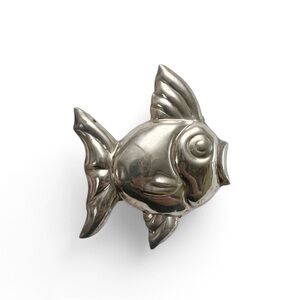 Vintage Mexico Sterling Silver Puffy Fish Brooch Pin